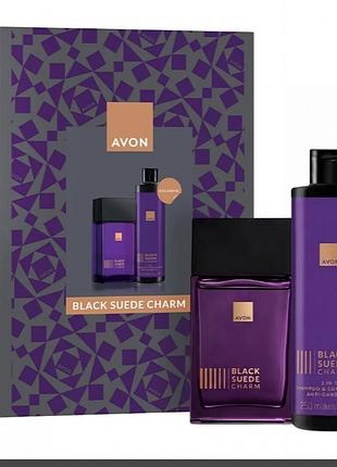 Чоловічий набір avon black suede charm (туалетна вода та шампунь-кондиціонер)
