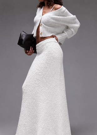 Теплая длинная белая вязаная юбка topshop, p. xs, стильная юбка макси