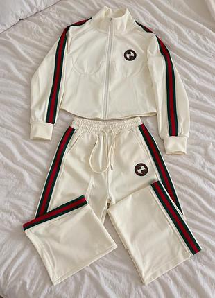 Спортивний костюм жіночий gucci молочний двійка з брюками палаццо