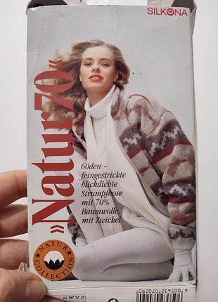 Нові вінтажні бавовняні колготки silkona natur 70, 60 den, чорні, розмір 38-40 (s-m)