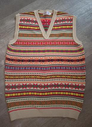 Стильный винтажный вязаный жилет в стиле fair isle от бренда london knitwear gallery