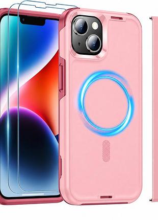 Чохол kurdene для iphone 13 magsafe + 2 захисні скла, рожевий