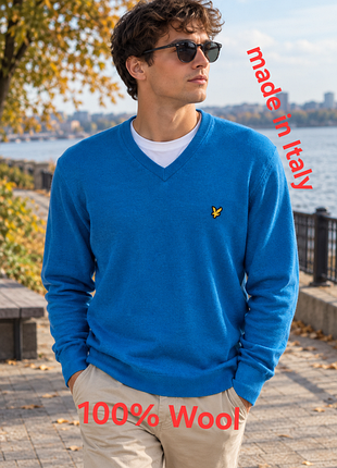 Бомбовий чоловічий вовняний пуловер блакитного кольору lyle &amp; scott golf performance made in italy