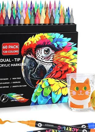 Набір із 60 двосторонніх акрилових маркерів (120 кольорів) (dual-tip acrylic markers)