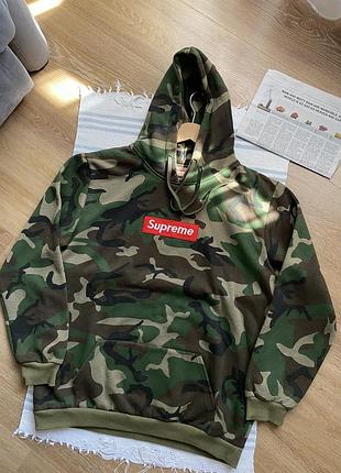 Камуфляжне утеплене худі, кофта supreme box logo camo (l).