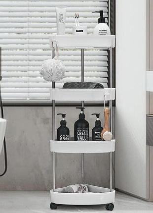 Кутовий стелаж для ванної кімнати 4 яруси, на коліщатках (85х28х22см),corner storage rack