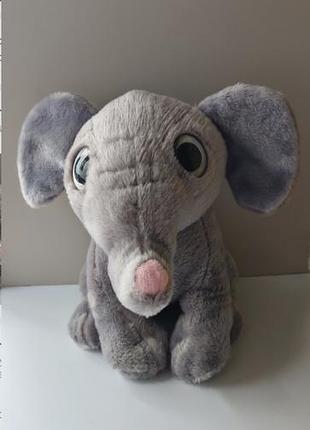 Animal baby elephant plush stuffed animal pink trunk big glitter eyes, слоненя окастик, глиттерные глазки в очень красивом состоянии