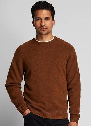 Шерстяной мужской свитер uniqlo premium lambswool 100% шерсть насыщенного коричневого цвета размер м