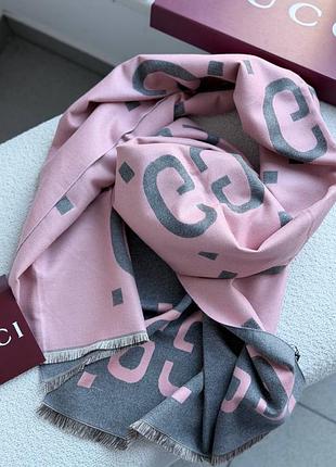 Палантин gucci  size: 190*63 сіро рожевий