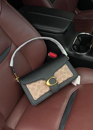 Сумка coach tabby black/beige shoulder bag in signature canvas