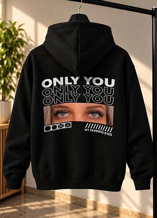 Худі зі своїм фото очей only you | чорне худі з індивідуальним принтом на спині | персоналізований подарунок парню або дівчині xl,
