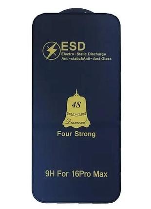Захисне скло esd 4s (anti-static) for iphone 16 pro max чорне тех.пак.