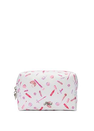 Косметичка жіноча victoria's secret pink top-zip makeup bag біла з принтом