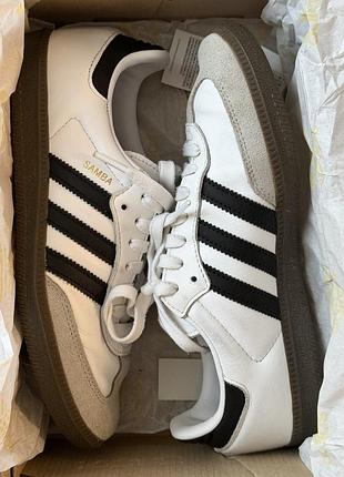 Кеды унисекс adidas samba белые, черные us 6 (38.2/3)