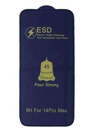 Захисне скло esd 4s (anti-static) for iphone 14 pro max чорне тех пак.