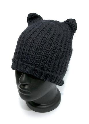 Женская шапка zara темно-синяя с ушками 1323-747-401