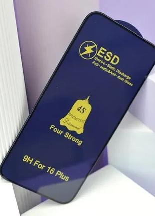 Захисне скло esd 4s (anti-static) for iphone 16 plus/ 15 plus чорне тех.пак.
