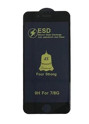 Захисне скло esd 4s (anti-static) for iphone 7/8 чорне тех. пак.