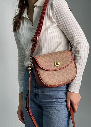 Сумка coach willow medium signature canvas saddle bag