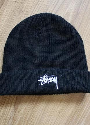 Винтажная шапка унисекс бини вязаная. stussy basic cuff beanie (made in Ausa)