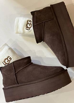 Уггі жіночі ugg на платформі коричневі чорні бежеві