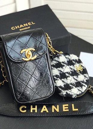 Сумка chanel сумочка шанель чорна стьобана з лакової шкіри