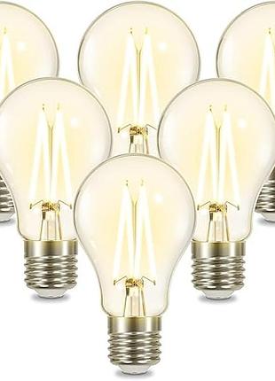 Лампочки led e27 vintage edison, 2700k теплый белый, прозрачное стекло, 6.7w, pack of 6