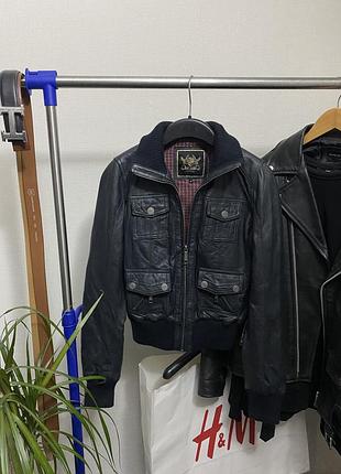 Шкіряний вінтажний бомбер river island real leathers куртка ретро шкіра бомбер кожа 3