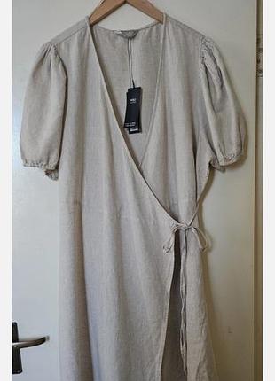 Льняное платье на запах marks &amp; spencer (m&amp;s), размер 48 (ua 54-56), цвет сalico