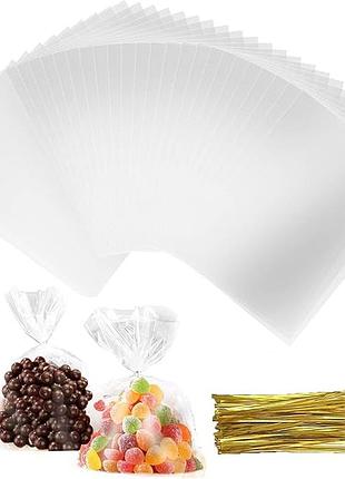 Прозрачные целлофановые пакеты для подарков и сладостей – 100 шт (8 x 12 см)