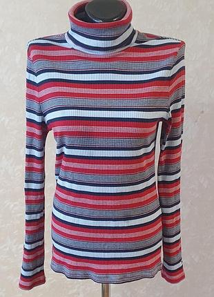 Яркий гольф Tommy hilfiger в полоску, хлопковая водолазка в рубчик, размер m (оригинал)