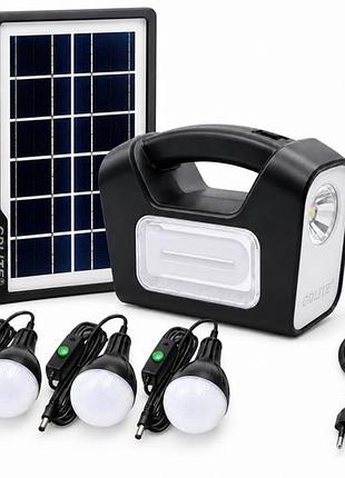 Портативна сонячна станція-ліхтар gdlite gd-3 lite (сонячна панель 9 v/3.5 w, акумулятор lifepo4 6 v/4.5 ah, 3 led-лампи)