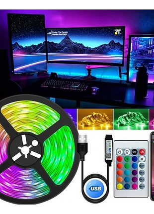 Світлодіодна usb, bluetooth led стрічка rgb 5050 вологостійка з пультом 5 метрів lotuslantern