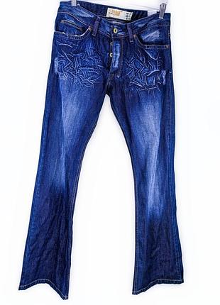 Джинсы bershka jeans расклешенные синие с узором eur 40 mex 3186 31, как новый