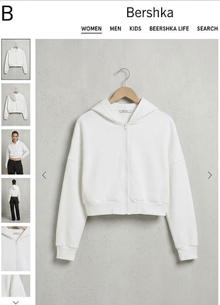 Укороченное белое зип-худи на флисе bershka (оверсайз кроп-кофта с капюшоном) р.44-46