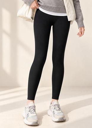 Женские утепленные лосины с высокой посадкой, утяжкой и эффектом пуш-ап, чёрный, s