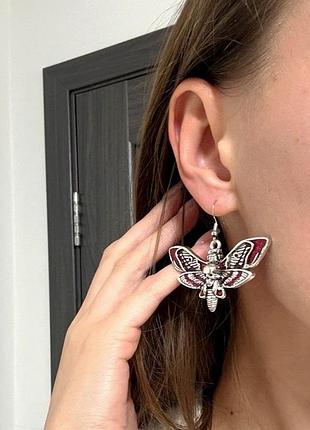 Сережки готичні метелики з черепами кульчики підвіски метелик серьги готика череп черепи панк