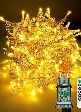 Гирлянда led 25 м, 200 светодиодов, пульт и адаптер, ip44, для дома и улицы