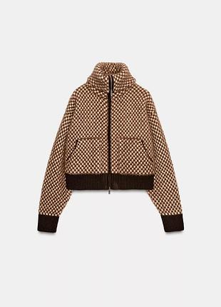 Куртка-бомбер з комбінованого трикотажу зі штучним хутром zara