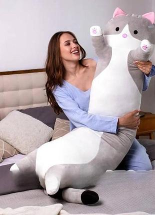 Мягкая игрушка-подушка кот батон обнимашка 130см серый