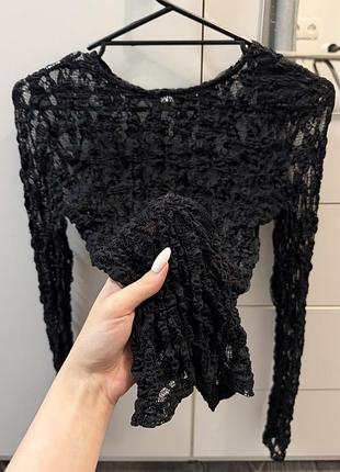 Жіночий мереживний лонгслів zara чорний