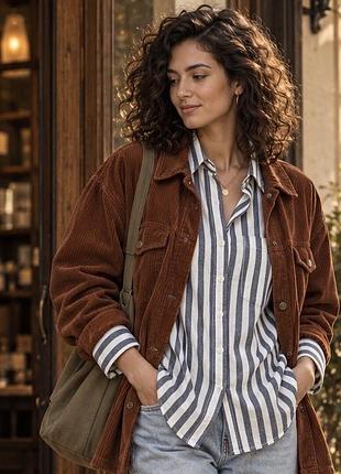 Жіноча сорочка h&m l.o.g.g. у смужку, льон з бавовною, р. 34 (xs–s)