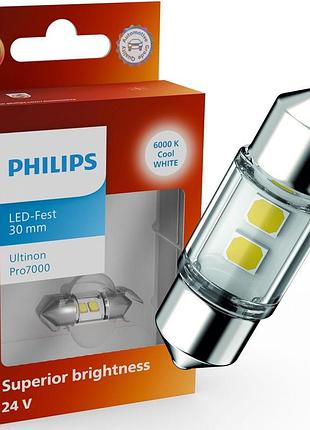 Светодиодная лампа philips 24844cu70x1 c5w/c10w led ultinon pro7000 festoon sv8.5 white 6000k 30mm 24v (1 ​​шт)