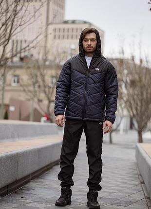 Демисезонная мужская куртка the north face черно-синяя s-5xl