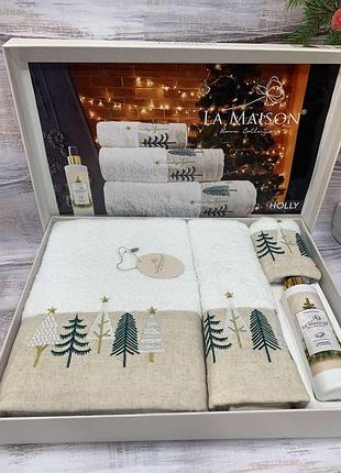 Новогодний подарочный набор la maison home махровые полотенца 3 штуки и парфюм для дома 200 мл