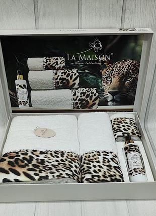 Подарочный набор la maison home махровые полотенца 3 штуки и парфюм для дома 200 мл