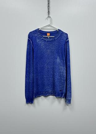 Шикарний джемпер hugo boss orange kolfos cotton/silk garments lightweight jumper sweater blue/white кофта светр