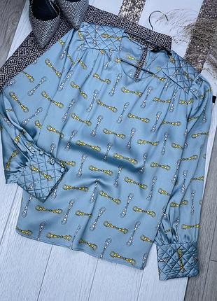 Сатинова блуза zara s пряма блуза в принт святкова блуза з об’ємними рукавами блуза зара