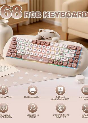Бездротова клавіатура yunzii c68 silicone cute cat