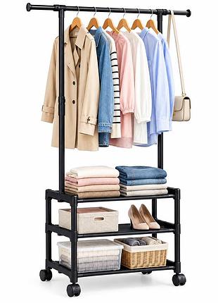 Напольная вешалка для одежды и обуви на колесиках single-pole shoe and hat rack 8603 / одинарная стойка для одежды